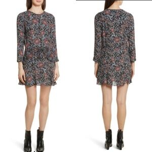 Veronica Beard Dropped Tie Waist 100% Silk Red Blue‎ Black Ruffle Dress Sleeves